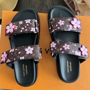 Louis Vuitton Takashi Murakami Cherry Blossom sunset flat comfort mule sz 38 (8)